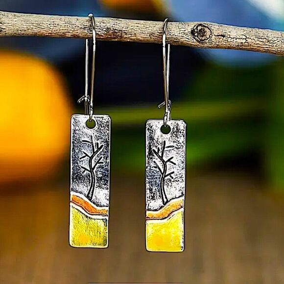 Dazzling Gold Silver Color Metal Geometry Square Leaf Dangle Earrings for Women - Picture 10 of 10